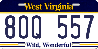 WV license plate 8OQ557