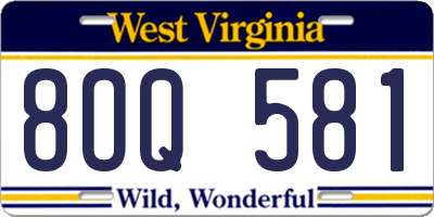 WV license plate 8OQ581