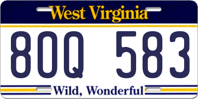 WV license plate 8OQ583