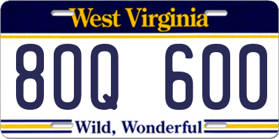 WV license plate 8OQ600