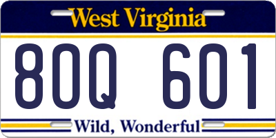 WV license plate 8OQ601