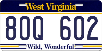 WV license plate 8OQ602