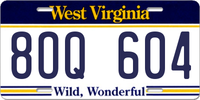 WV license plate 8OQ604