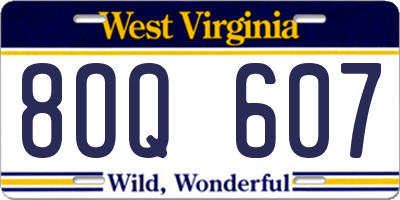 WV license plate 8OQ607