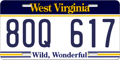 WV license plate 8OQ617