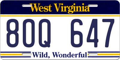WV license plate 8OQ647
