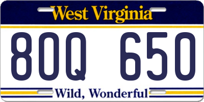 WV license plate 8OQ650