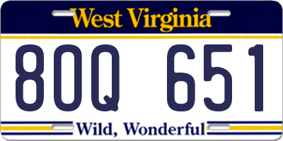WV license plate 8OQ651