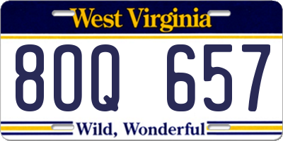 WV license plate 8OQ657