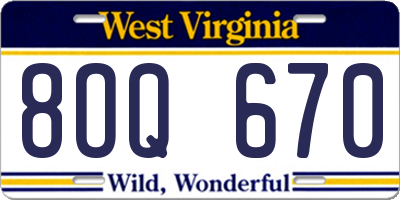 WV license plate 8OQ670