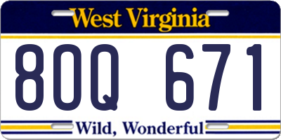 WV license plate 8OQ671