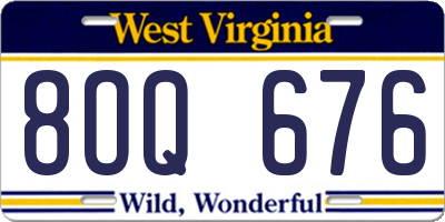 WV license plate 8OQ676