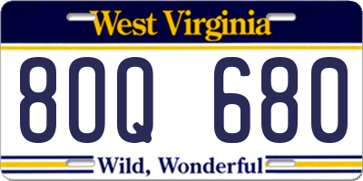 WV license plate 8OQ680
