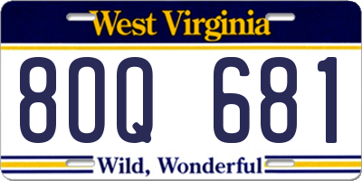 WV license plate 8OQ681