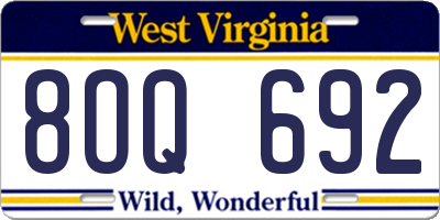 WV license plate 8OQ692