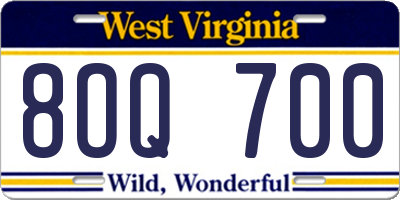 WV license plate 8OQ700