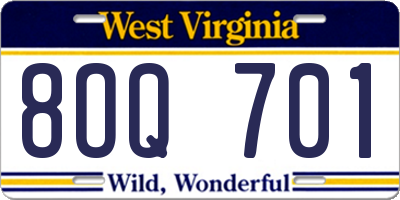 WV license plate 8OQ701