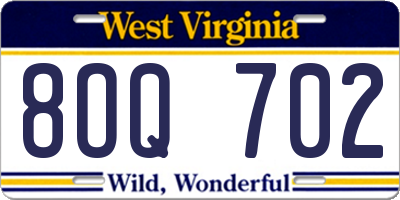 WV license plate 8OQ702