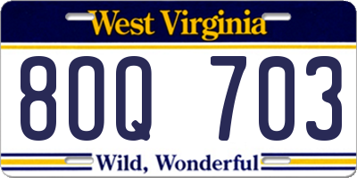 WV license plate 8OQ703