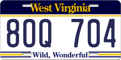 WV license plate 8OQ704