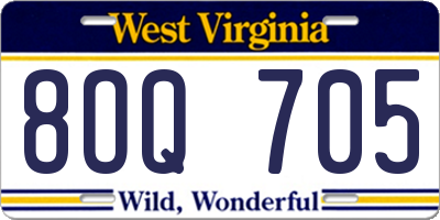 WV license plate 8OQ705