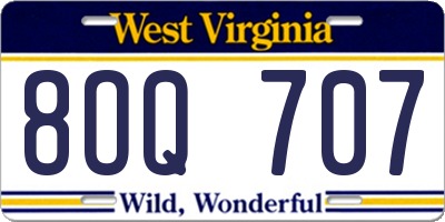 WV license plate 8OQ707