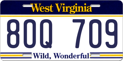 WV license plate 8OQ709