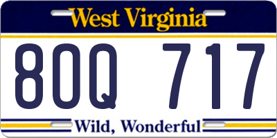 WV license plate 8OQ717