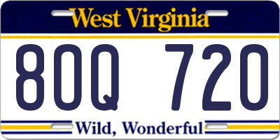 WV license plate 8OQ720
