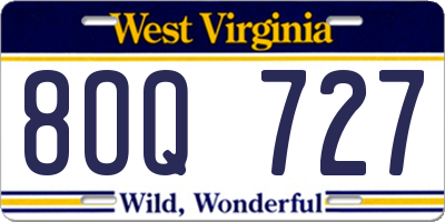 WV license plate 8OQ727