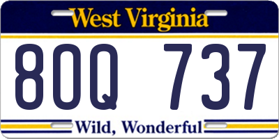 WV license plate 8OQ737