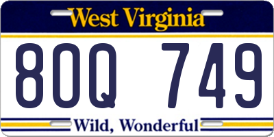 WV license plate 8OQ749