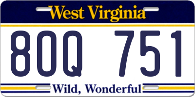 WV license plate 8OQ751