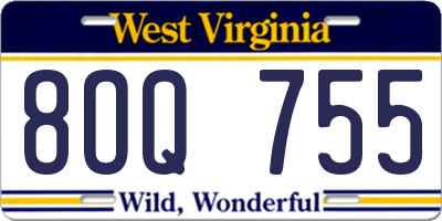 WV license plate 8OQ755