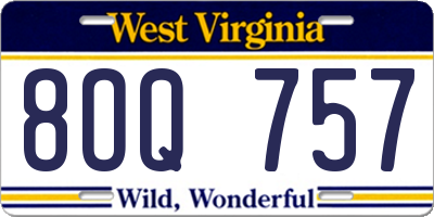 WV license plate 8OQ757