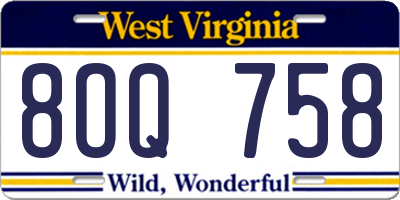 WV license plate 8OQ758