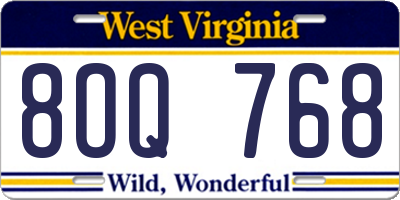 WV license plate 8OQ768