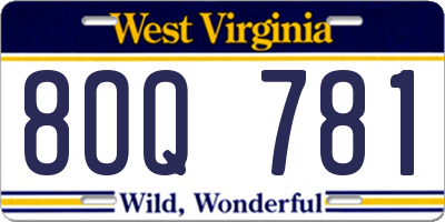 WV license plate 8OQ781