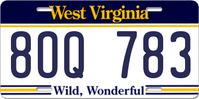WV license plate 8OQ783
