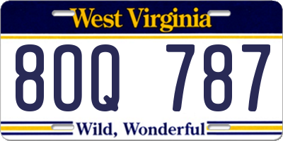 WV license plate 8OQ787
