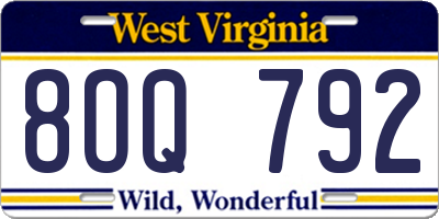 WV license plate 8OQ792