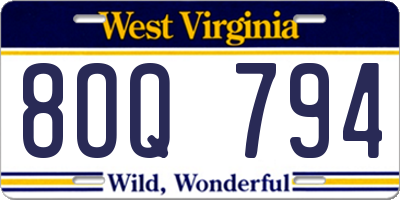 WV license plate 8OQ794