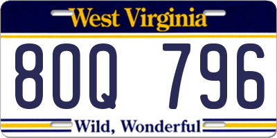 WV license plate 8OQ796
