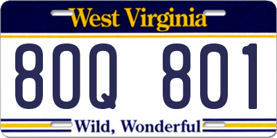 WV license plate 8OQ801