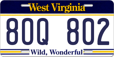 WV license plate 8OQ802