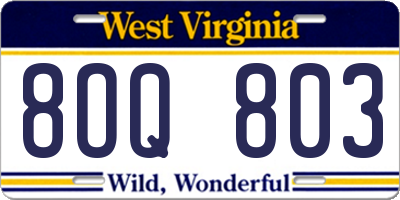 WV license plate 8OQ803