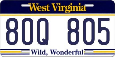 WV license plate 8OQ805
