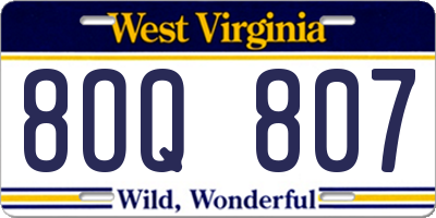 WV license plate 8OQ807