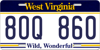 WV license plate 8OQ860