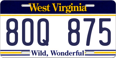 WV license plate 8OQ875